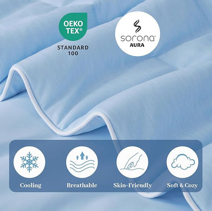 Amélie Home Cooling Comforter Twin Size, Dual-Sided Lightweight Cooling Blanket for Hot Sleepers, Q-Max 0.43 Breathable Cooling Quilt for Night Sweats, 68" x 90", Heather Ice Blue