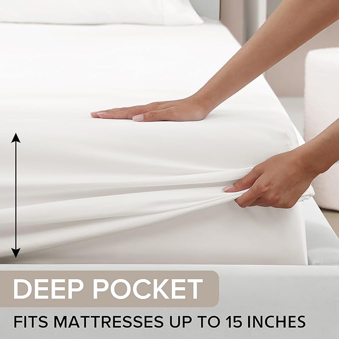 UGG Hedi Twin Sheet Set 3-Piece Luxury Cooling Sheets Deep Pockets Premium Bedding with 1 Pillow Sham Hypoallergenic Machine Washable Soft Lightweight Bed Set for Dorm or Kids Bunk, Twin, White