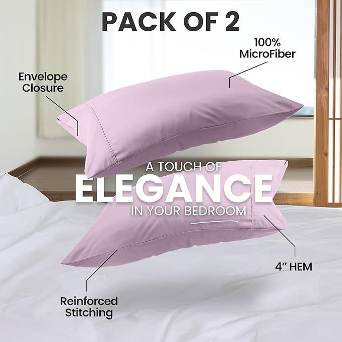 Utopia Bedding Queen Pillow Cases - 2 Pack - Envelope Closure - Soft Brushed Microfiber Fabric - Shrinkage and Fade Resistant Pillow Covers Queen Size 20 X 30 Inches (Queen, Lavender)
