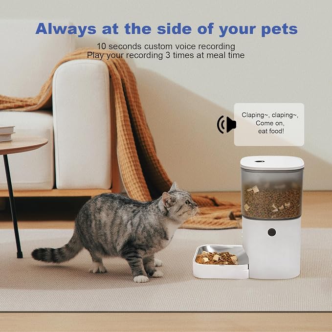 2.4G/5G Automatic Cat Feeder, 4L WiFi Food Dispenser with 10s Voice Recorder, Pet Feeder up to 10 Meals per Day, Timed Cat Feeder with Dry Food Sealed Ring