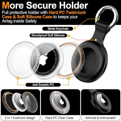 1|2|4Pack for Apple AirTag Holder with Keychain for Air Tag 2nd/1st Gen | Waterproof Air Tag Cover GPS Tracker Anti-Scratch Silicone Air-Tag Case for Pets,Kids,Luggages-4 Black