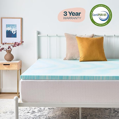 Linenspa 2 Inch Swirl Gel Memory Foam Mattress Topper, Twin Size – Cooling Gel Infused, Ventilation Holes – Pressure Relieving Bed Topper – CertiPUR Certified