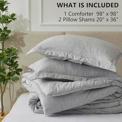 CozyLux Oversized Queen Comforter Set, 3 Pieces 98x98 Light Grey Soft Luxury Cationic Dyeing Bedding Set, Light Gray Breathable Lightweight Bed Set with 1 Down Alternative Comforter and 2 Pillow Shams