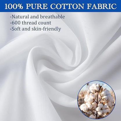 Precoco White Pillow Cases Queen Size Set of 4 | 100% Cotton Pillowcases with Zipper Hidden | Premium Cooling Decorative Pillow Covers with 600 Thread Count, Soft & Smooth, 20x30 inches