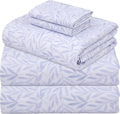 ZOYER 100% Cotton Sheets – Split King Size Percale Bedding, Cooling & Breathable, Durable with a Crisp, Soft & Comfortable Feel, 16" Deep Pocket, 5-Piece Set, Blue Autumn