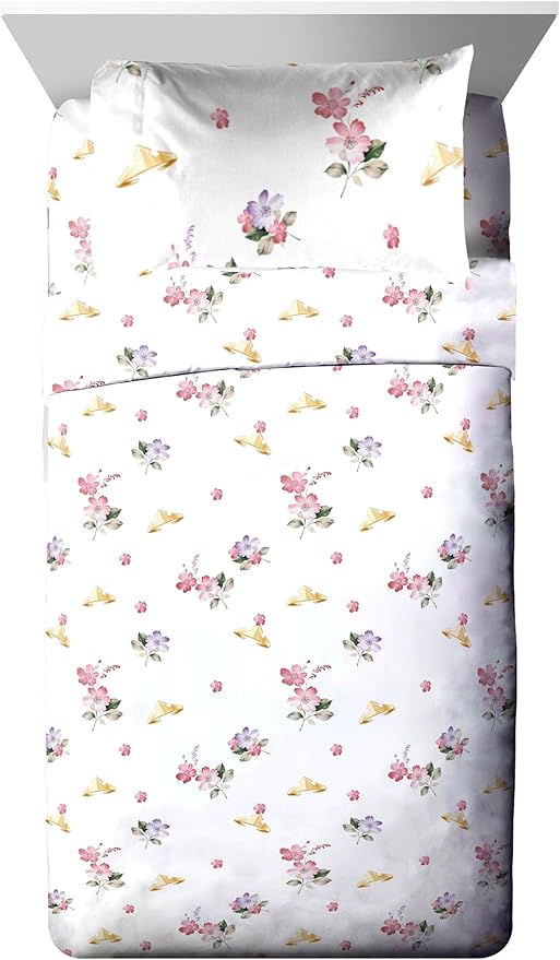 Jay Franco Disney Princess Twin Size Comforter Set - 5 Piece Bedding Includes Sheet Set & Pillow Covers - Super Soft Cozy Floral Bedding with Cinderella and Ariel