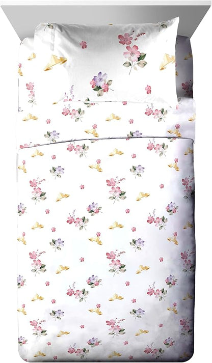 Jay Franco Disney Princess Twin Size Comforter Set - 5 Piece Bedding Includes Sheet Set & Pillow Covers - Super Soft Cozy Floral Bedding with Cinderella and Ariel