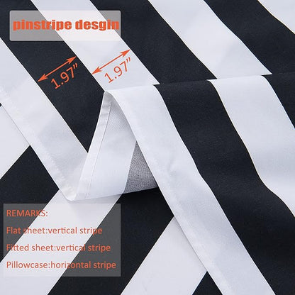 Best Season Queen Size Stripe Sheet Set-4 Piece Super Soft Microfiber Bedding-Deep Pocket, Stain, Fade & Wrinkle Resistant(Black&White)