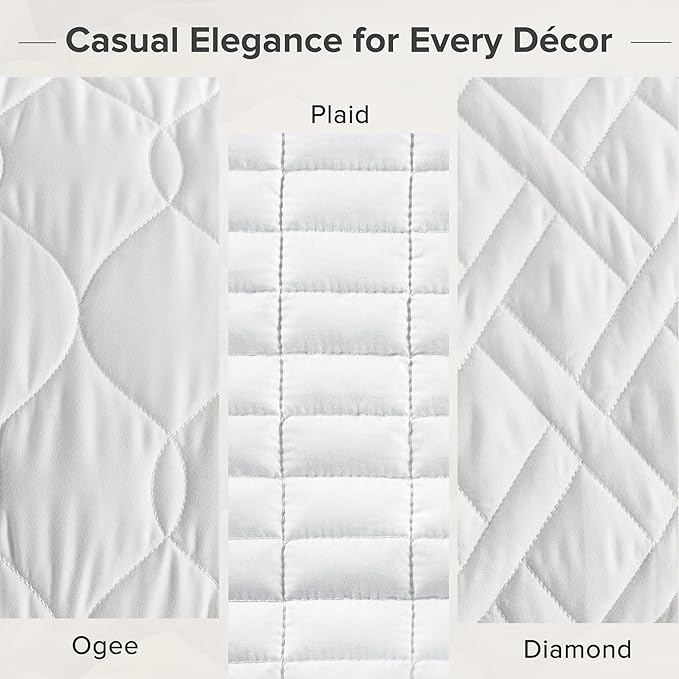 Comfort Spaces Queen Quilt Set Modern Reversible Ogee Coverlet Queen Bedding Set Cozy Quilted Winter Layer, All Season Lightweight Soft Queen Size Quilt, Kienna, Full/Queen White Ogee 3 Piece