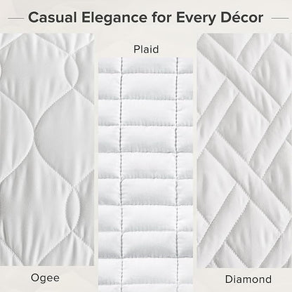 Comfort Spaces King Quilt Set Modern Reversible Ogee Coverlet King Bedding Set Cozy Quilted Winter Layer, All Season Lightweight Soft King Size Quilt, Kienna, King/Cal King White Ogee 3 Piece