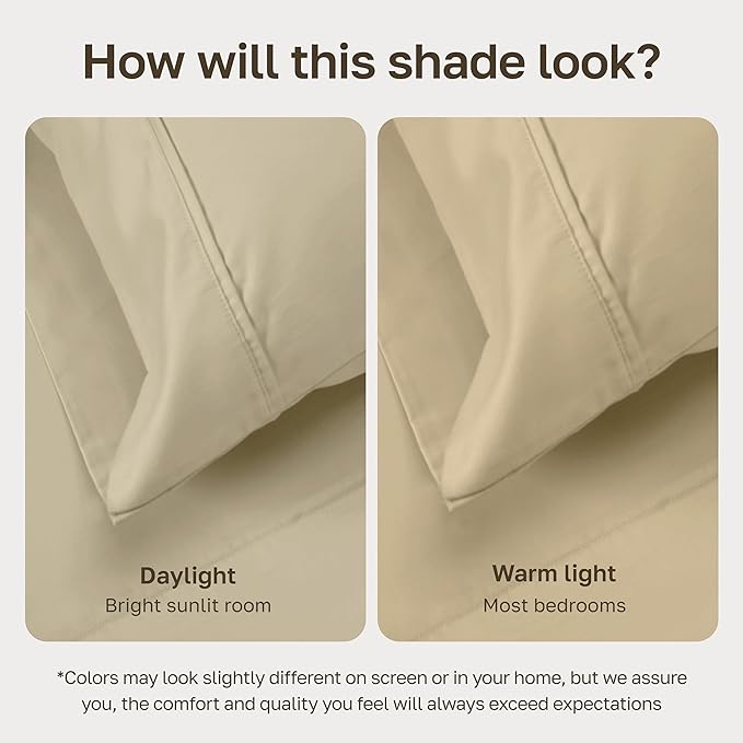 California Design Den Soft Twin Sheets Set - 400 Thread Count Sateen, Natural 100% Cotton Sheets, Deep Pockets, and Durable Bedding Set for Dorm Rooms & Adults - Beige (Golden Tone)