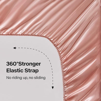 BEDELITE Satin Sheets Full Size Bed Set, Luxury Soft Rose Pink Silky Sheets for Hair and Skin, Similar to Silk Bed Sheets Set 4 Pieces with 1 Deep Pocket Fitted Sheet, 1 Flat Sheet, and 2 Pillowcases