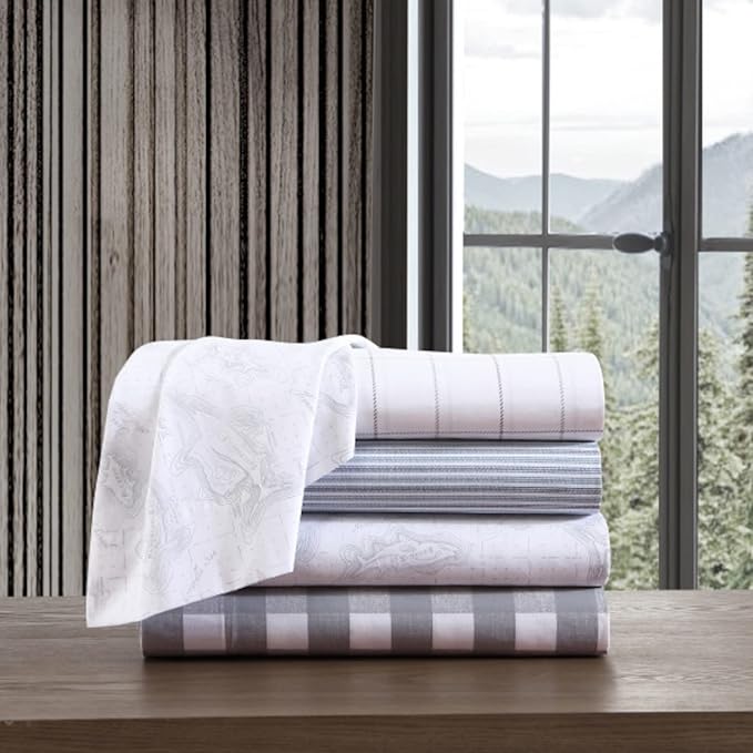 Eddie Bauer - Full Sheets, Cotton Percale Bedding Set, Crisp & Cool Home Decor (Lakehouse Plaid, Full)
