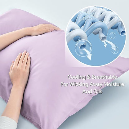 BEDELITE King Size Pillow Cases Set of 2, Rayon Derived from Bamboo, Cooling Pillow Cases for Hot Sleepers & Night Sweats, Breathable and Silky Soft Envelope Pillowcases(Light Purple, 20"x36")