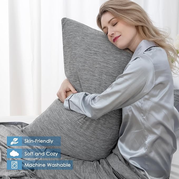 CHOSHOME Body Pillow Cover, Cooling Pillow Cases Zipper Long Pillow Case for Hot Sleepers Q-Max > 0.45, Soft, Breathable, Skin-Friendly, 2 Pack (20"x54", Grey)