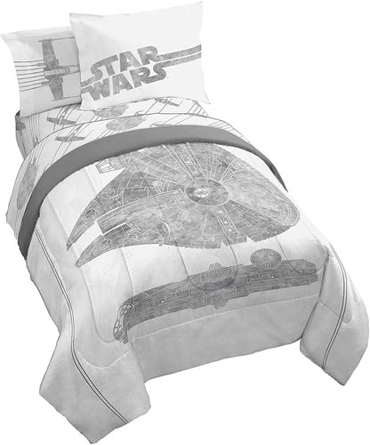 Jay Franco Star Wars Falcon Schematics 5 Piece Twin Size Bed Set - Includes Comforter & Sheet Set - Super Soft Kids Bedding Fade Resistant Microfiber
