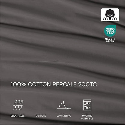 Lacoste 100% Cotton Percale 4-Piece Sheet Set – Cool, Crisp, Matte, and Durable, Oeko-Tex Certified – Solid, Dark Gray, Full