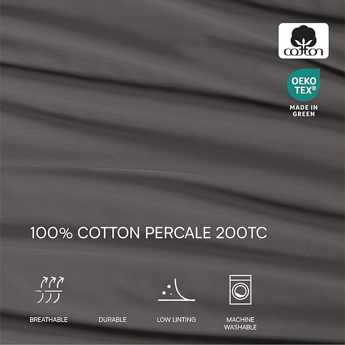 Lacoste 100% Cotton Percale 3-Piece Sheet Set – Cool, Crisp, Matte, and Durable, Oeko-Tex Certified – Solid, Dark Gray, Twin