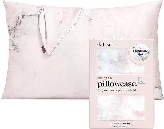 Kitsch Satin Pillowcase with Zipper for Hair & Skin - Softer Than Silk Pillow Cases, Smooth Cooling Satin Pillow Case, Wrinkle-Free, Machine Washable - Pillow Cases Standard Size 19x26 - Marble