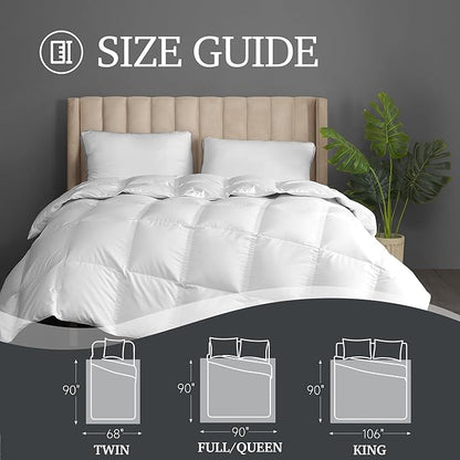Hotel Grand White Goose Down Fiber Comforter Queen Size, Luxury Hotel Collection Comforter Duvet Insert Queen with Corner Loops, 2.5cm Breathable Panel for Summer and Hot Sleeper, 90'' x 90''