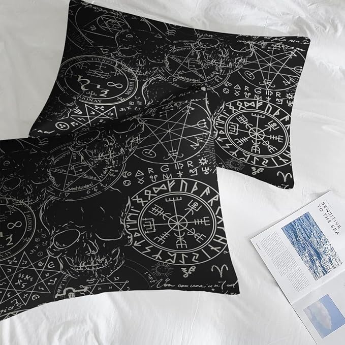 Comforter Set Twin Size, Pentagram Retro 5 Pcs Bedding for Kids and Adults, Halloween Vintage Bed Sheet Sets with Fitted Sheet Pillowcase & Sham for Bedroom Bed Decor