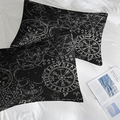 Comforter Set King Size, Pentagram Retro 7 Pcs Bedding for Kids and Adults, Halloween Vintage Bed Sheet Sets with Fitted Sheet 2 Pillowcases & 2 Shams for Bedroom Bed Decor