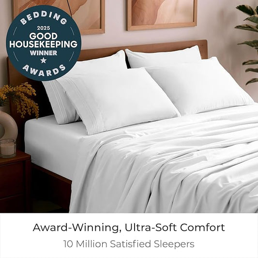 Mellanni Queen Sheet Set - 6-Piece Iconic Collection Bedding, (Including 4 Pillowcases), 16-Inch Deep Pocket, Easy Care, Extra Soft, Cooling Sheets, Brushed Microfiber - White (Pack of 2)