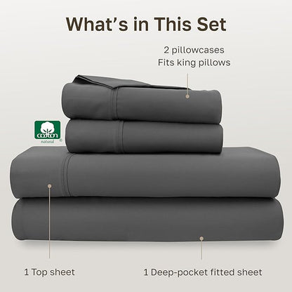 California Design Den King Size Sheet Set - Soft 400 Thread Count Sateen, Natural 100% Cotton Sheets, Deep Pockets with All-Around Elastic for a Snug Fit, Durable Bedding Set - Grey