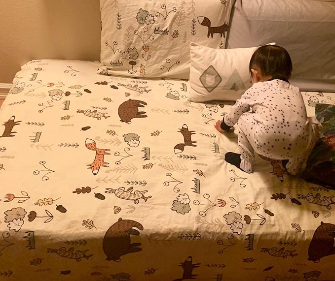 Houseri Beige Bear Comforter Set Queen Teen Girls Woodland Kawaii Fox Rabbit Cartoon Bedding Sets Full Size Boys Animal Patterned Comforter Comfy Soft Forest Theme Dorm Bed Quilt Blanket Full 3 PCS