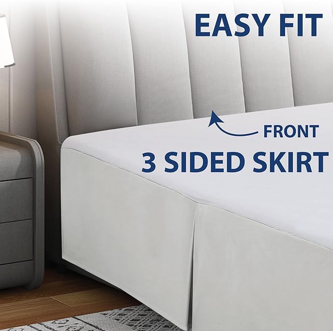 Cathay Home Double Brushed Microfiber Pleated Easy Fit Bed Skirt, Ultra Soft, Fade and Wrinkle Resistant - Light Grey, Twin