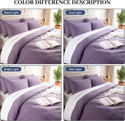 NEXHOME PRO Full Duvet Cover Set, 100% Washed Cotton with Linen-Like Texture, Natural Organic, Breathable & Comfortable, Includes Home Bedding Set Dusty Purple (No Comforter) 8090