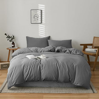 Cottonight Grey Comforter Sets Full Size Dark Grey Bedding Comforter Set Full Charcoal Gray Quilts Blanket Modern Solid 3PCS Smoke Gray Bedding Comforter Set for Men Boys Adults Full Bed