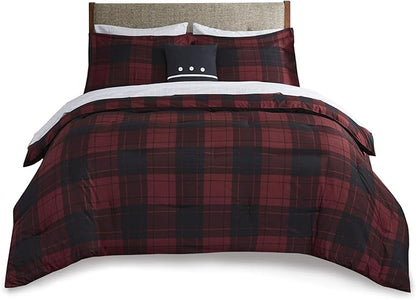Madison Park Essentials Cozy Bed in A Bag - Reversible Comforter with Complete Sheet Set, Casual Plaid Cabin Design, All Season Cover, Decorative Pillow, Everest Plaid Red Twin(68"x86") 6 Piece