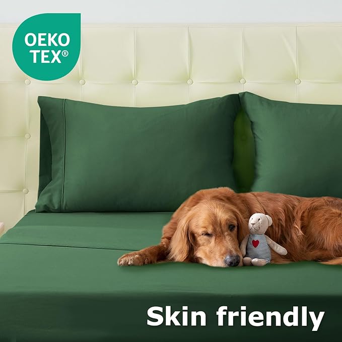 King Size Bed Sheet Set - 4 Piece Soft Microfiber Sheets with Deep Pockets, Cooling Technology, and Wrinkle-Free Pillowcase. Hotel-Quality, Durable Bedding, Eden Green