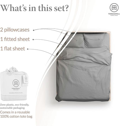 Threadmill 100% Cotton Sheets for King Size Bed | 4 Pc King Bed Sheets Set | Soft, Breathable Lightweight Solid Sateen for All-Season Use | Snug Fit Elastic Deep Pocket King Sheets | Dark Grey