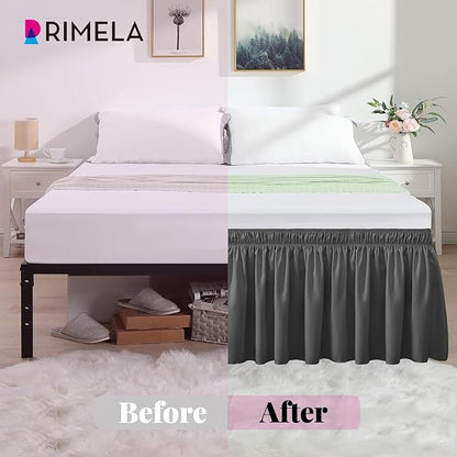 RIMELA King Grey Bed Skirt Wrap Around Elastic Dust Ruffles Solid Color Wrinkle and Fade Resistant with Elastic Belt Easy to Install Dark Gray for King & California King Size 15 Inch Drop