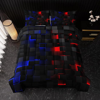Red and Blue Checkered Comforter Set King Honeycomb Bedding Sets 3PCS for Kids Teen Adult Boy Room Decor Ultra-Soft Lightweight Microfiber 1 Comforter with 2 Pillowcases