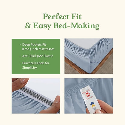 California Design Den Soft 100% Organic Sheets Full Size Bed Set with Deep Pockets - Crisp Percale Sheets, Breathable and Durable Bedding Set - Blue Hydrangea