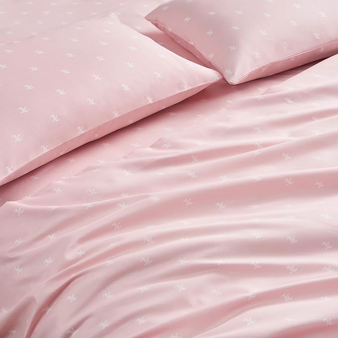 Juicy Couture Black Link Logo Printed Comforter Set, Twin – Complete 6-Piece Bed in a Bag Collection