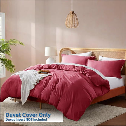 Nestl Burgundy Red Duvet Cover King Size - Soft Double Brushed King Duvet Cover Set, 3 Piece, with Button Closure, 1 Duvet Cover 104x90 inches and 2 Pillow Shams