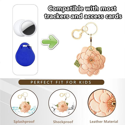 BORKUANA Leather Keychain Holder Case Compatible with AirTag,Cute Protective Cover with Keyring
