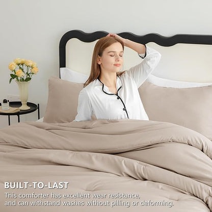 CozyLux King Size Comforter Set Wheat, 3 Pieces Solid Comforters King Size Breathable Quilted Bedding Sets, Luxury Soft Lightweight Bed Set with Down Alternative Comforter and 2 Pillowcases All Season