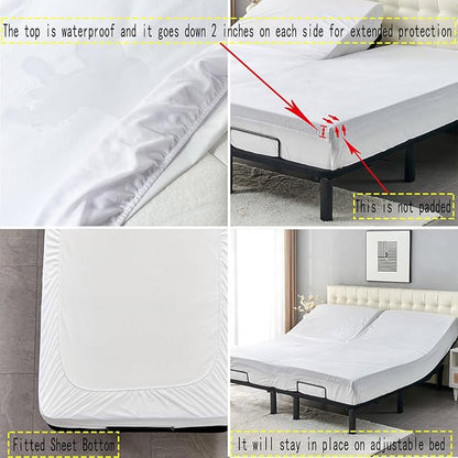 28-30" Split from Top King Mattress Protector for Adjustable Bed Upper Flex Head Waterproof Matressprotector Ultra Soft Jersey Noiseless Fitted Matress Cover