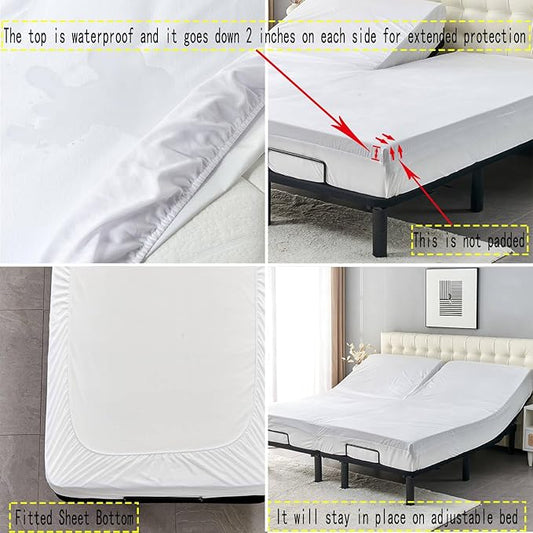 28-30" Split from Top King Mattress Protector for Adjustable Bed Upper Flex Head Waterproof Matressprotector Ultra Soft Jersey Noiseless Fitted Matress Cover