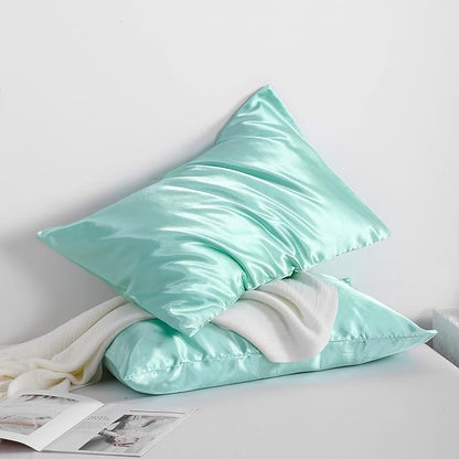 NTBAY 2 Pack Satin King Pillowcases for Hair and Skin, Luxurious and Silky Pillow Cases with Envelope Closure, 20x36 Inches, Light Blue
