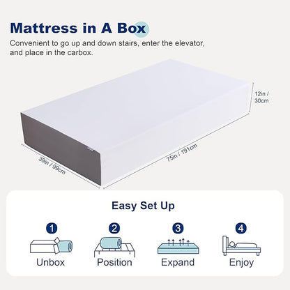 Amazon Basics Memory Foam Mattress, Soft Plush Feel, Breathable, 12", Twin, White/Grey