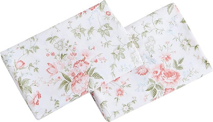 Laura Ashley Home - Standard Pillowcase Set, Cotton Sateen Bedding, Smooth & Wrinkle-Resistant (Lilian Coral, 2 Piece)
