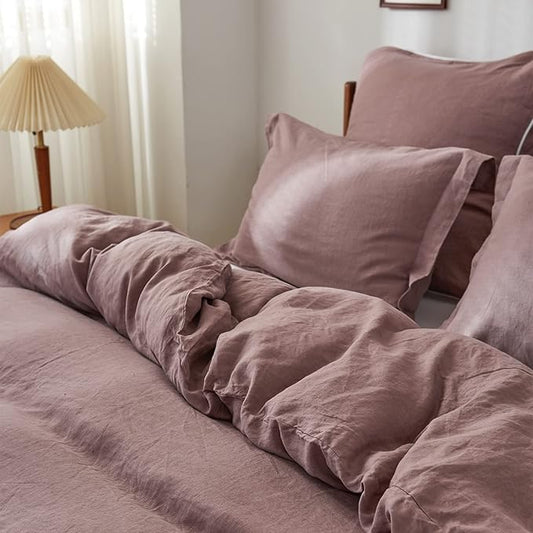Simple&Opulence 100% Linen Pillow Case Queen Size Set of 2, Purple Pillow Covers with Overlap Closure, Luxury Breathable Pillowcases Protectors Suitable for All-Season (20" X 26", Purple)