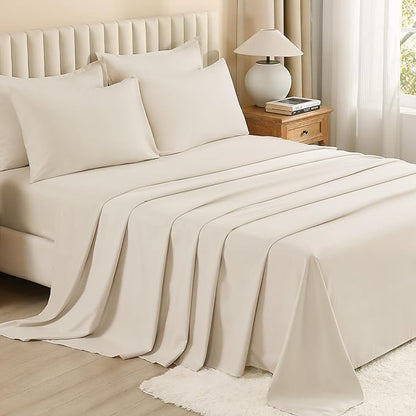 Litanika California King Comforter Set Beige - 7 Pieces Bed in a Bag Cal King Bedding Comforter Sets, Plain Lightweight Bed Set with Comforter, Sheets, Pillowcases & Shams