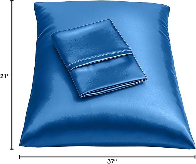 BLISSFORD Royal Blue Satin Pillowcase with Zipper, for Hair and Skin Care, Feels Soft and Cool Like a Silk Pillowcase, Satin Pillow Cases, Slik Pillow Cover, Standard Size - 2 Pack